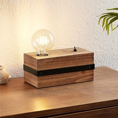 Lindby - tafellamp - 1licht - hout, metaal - H: 12 cm - E27 - bruin, zwart