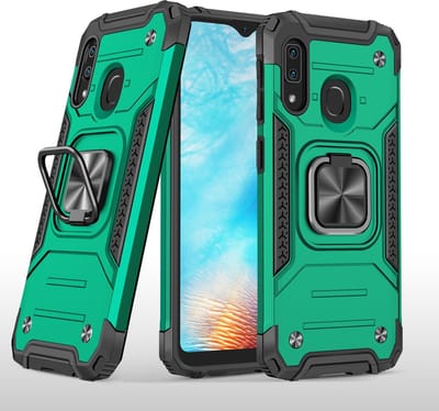Hoesje Geschikt Voor Samsung Galaxy A01 Core Hoesje - Heavy Duty Armor hoesje Groen silicone TPU hybride hoesje Kickstand ringhouder met Magnetisch Auto Mount