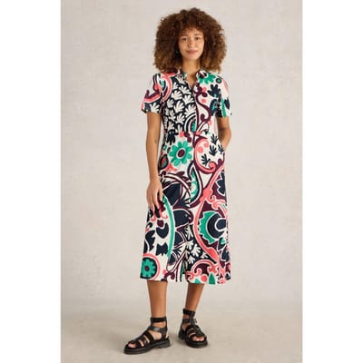 White Stuff Rua Jersey Shirt Dress Black Multi Maat: 12 REGULAR | Midi Jurken Outlet | Dames | Zwart