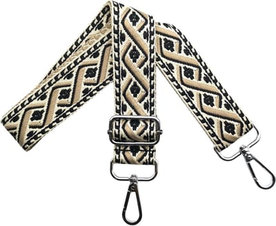 Verstelbare Schouderband voor Handtassen, Breed 3.8 cm, Zwart/Khaki met Zilveren Karabijnhaak, Ideaal voor Draagcomfort en Stijl