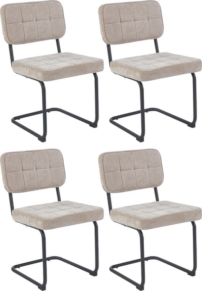 Colenis - Buisframe Stoel Kita - Eetkamerstoel - Set van 4 - Beige - Chenille Stof - Metalen Frame - Industrieel Design