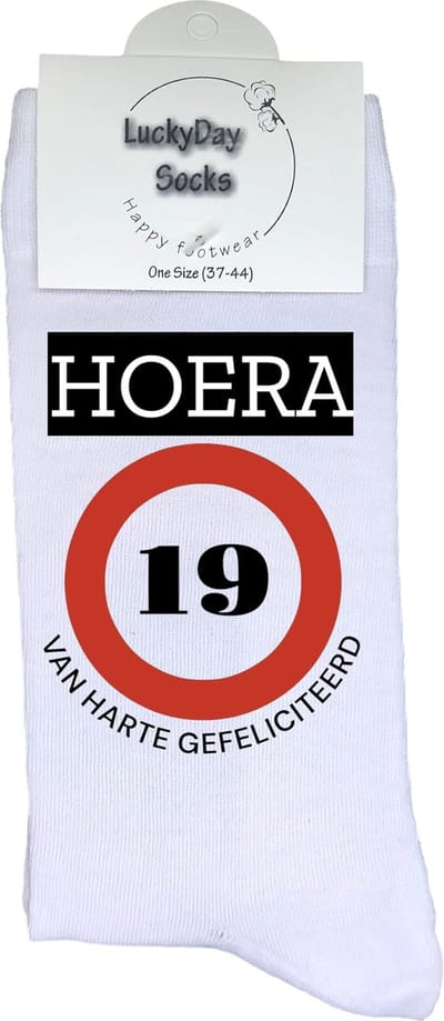 19 jaar Sokken - Gefeliciteerd - Jarig - Verjaardag - Grappige cadeau - Cadeau voor vrouw man - Kado - Verjaardags sokken - Verjaardags cadeau - Sokken waar je vrolijk van wordt - Maat 37-44