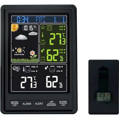 Multifunctioneel weerstation BinnenBuiten Draadloze thermometer Temperatuur en vochtigheid zwart