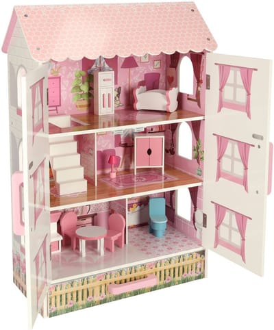 LULILO - Poppenhuis - Hout - incl. 10 Meubels & Accessoires - 80 cm - Design - Roze