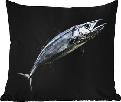Sierkussen Buiten - Makreel - Vis - Zwart - 60x60 cm - Weerbestendig