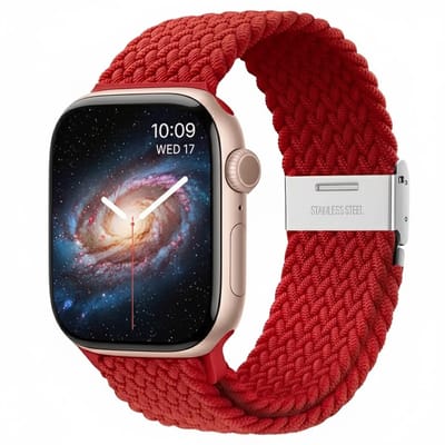Rood nylon horlogebandje geschikt voor Apple Watch dames en heren 42mm (serie 1 / 2 / 3) / 44 mm / 45 mm / 46 mm (serie 10 / 11) / 49 mm (Ultra / Ultra 2), elastisch smartwatch bandje zonder gesp, gevlochten stretch vervangend horloge bandje