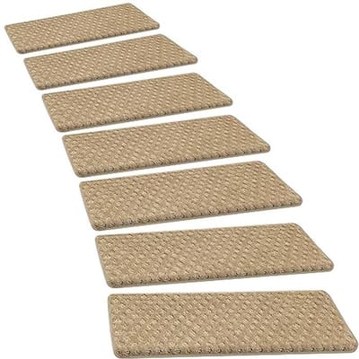 Antislip Trapbeschermers voor Hardhouten Trappen - Tapijt Traptreden Set 9.5" x 30" (14 stuks, Kaki Mini-Diamant)