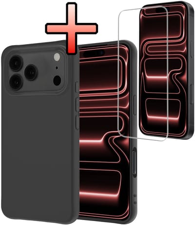 Hoesje - Met Screenprotector - Geschikt voor Apple iPhone 17 Pro - Sterk & Shockproof - Back Cover - Siliconen Case - Telefoon Hoes - Zwart