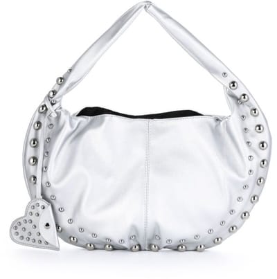 dames schoudertas kleur zilver - tas met studs - bag silver with studs - cadeau - festival - moeder dochter