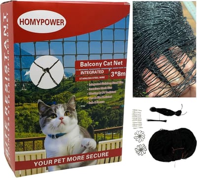 Kattennet Balkon - Veiligheidsnet Huisdier - Voorkom Valgevaar - Roestvrij Staal Versterkt - 3 x 79 Meter - Zwart