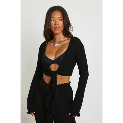 boohoo Dames Lichtgewicht Vest Met Geplooide Rand En Strikdetail Vooraan | Zwart | Maat: Small