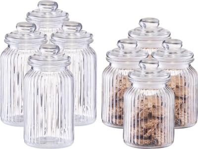 Zeller - Keuken food voorraadpotten glas - Inhoud 900/1200 ml - Set 8x