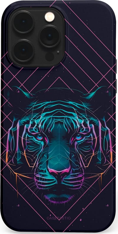Casetastic hoesje geschikt voor Apple iPhone 14 Pro Max - MagSafe - Dubbellaagse bescherming - Neon Tijger - Fashion Case - Donkerblauw
