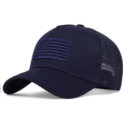 Casquettes en maille de baseball à broderie drapeau américain Mode Printemps Été Extérieur Réglable Casquettes décontractées Chapeau protection solaire Adjustable blue