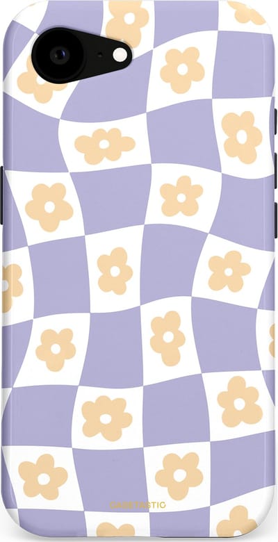 Casetastic hoesje geschikt voor Apple iPhone 16e / Apple iPhone 17e - MagSafe - Dubbellaagse bescherming - Kronkelende madeliefjes - Fashion Case - Lila Wit Zand Lichtgrijs