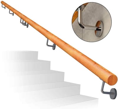 Massief houten trapleuning - Binnenreling lofttrap - Veiligheid thuis - Natuurlijk massief hout - 60 cm - Houtkleur