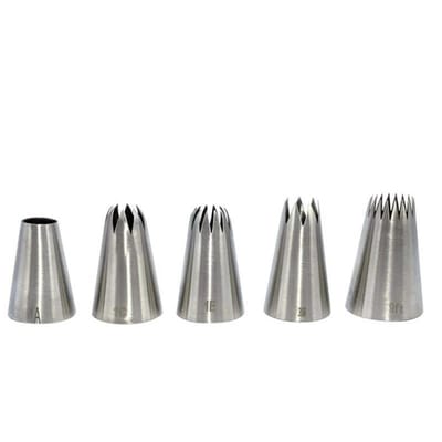 5 stuks Grote Metalen Taart Crème Decoratie Spuitmonden Set Gebakgereedschap Roestvrij Staal Spuitmond Icing Nozzle Cupcake Kop Dessert Decorateurs gray