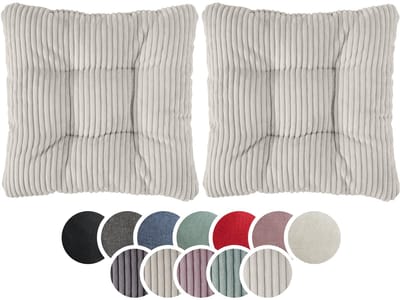 sleepling stoelkussen, 38 x 38 cm, set van 2, ribfluweellook, zachte bekledingsstof, zitkussen in beige
