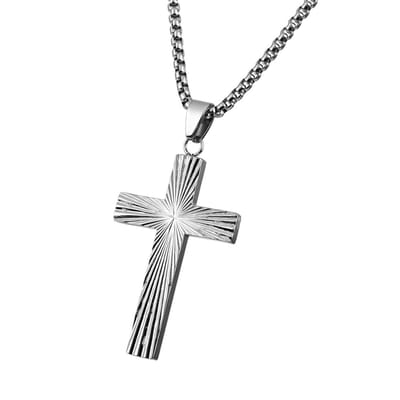 Decopatent - RVS Kruis Ketting met schakel ketting - Zilverkleurige Kruishanger - Christelijke Ketting voor Heren & Dames - 60 Cm - Stijlvolle RVS Halsketting
