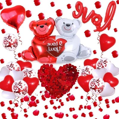 Hartballonnen - LOVE - Valentijnsdag - ronde hart folieballon met rozenblad - bruiloftsfeest decoratie - verjaardag verloving voorstel - Valentijnsdag (beer) .
