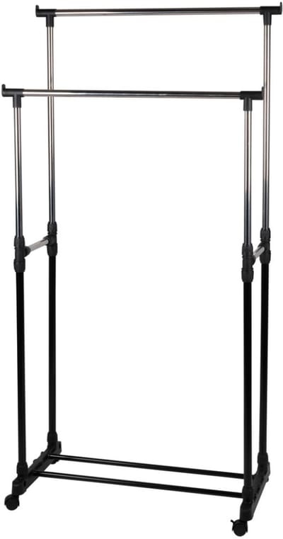 alpina Mobiel Kledingrek - Garderoberek 75 x 42 x 93-158cm - Kleding Rek Hoogte Verstelbaar - Met Schoenenrek - Zilver/ Zwart