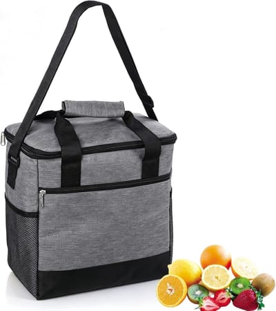 Geïsoleerde lunchtas - Geïsoleerde Koeltas - Handvat Riem - Picknicktas - Opvouwbare thermotas van Oxford stof - Lekvrij en Waterdicht - Voor Kantoor Camping Picknick Reizen - 40 x 25 x 29 CM - Grijs