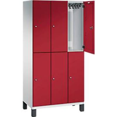 C+P Double-tier locker Cambio, 3 vakken, 6 legborden, op poten, B 900 x D 525 x H 1980 mm, lichtgrijs/ruyebrood