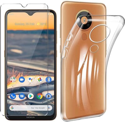HB Hoesje en Glas Geschikt voor Nokia 5.3 Transparant - Siliconen Back Cover + 1x Glazen Screenprotector
