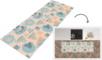 Keukenloper - Loper keuken - Patronen - Vintage - Kopje - Thee - 150x50 cm - Keukenloper vinyl