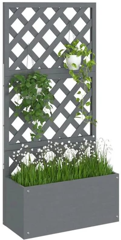 Plantenbak met klimrek - Bloembak - Weerbestendig - Met trellis - Buiten - Hout - Plantenrek - Grijs