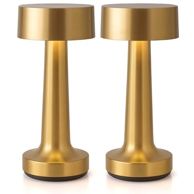 Tafellamp Oplaadbaar – Nachtlamp Slaapkamer – Bureaulamp - Draadloos en dimbaar - 21 cm – Goud - 2 Stuks