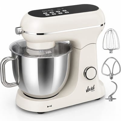 Vivid Green Luxe Keukenmixer - 7L Mengkom met Verwarmde Bodem - Rijsfunctie - Touchscreen & Timer - Vaatwasserbestendig - Keukenmachine - Keukenrobot - Crème