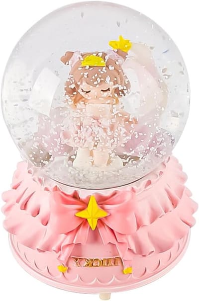 Muzikale Sneeuwbol - Prinses Decoratie - Sprookjesachtige Sfeer - Roterende Figuur - 8cm Glas - Roze Basis