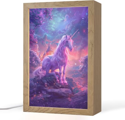 Nachtlampje 20x30 cm - Kinder lampje - Eenhoorn - Fantasy - Kasteel - Meisje - Paars - Roze - Tafellamp kinderkamer - Slaapkamer lamp - Bedlamp kinderen - Kinderlampje stopcontact - Wandlamp babykamer - Nachtlampjes