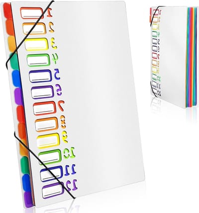 A4 Folders Binder Systeem met 12 en 24 Compartimenten, Kleurige Waterdichte Documentfolder voor School en Kantoororganisatie