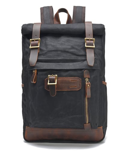 DE LAMASSU® Vintage Canvas Rugzak 16 inch – Unisex Laptop Rugzak 20-35L – Outdoor & Reis Backpack met Leren Details