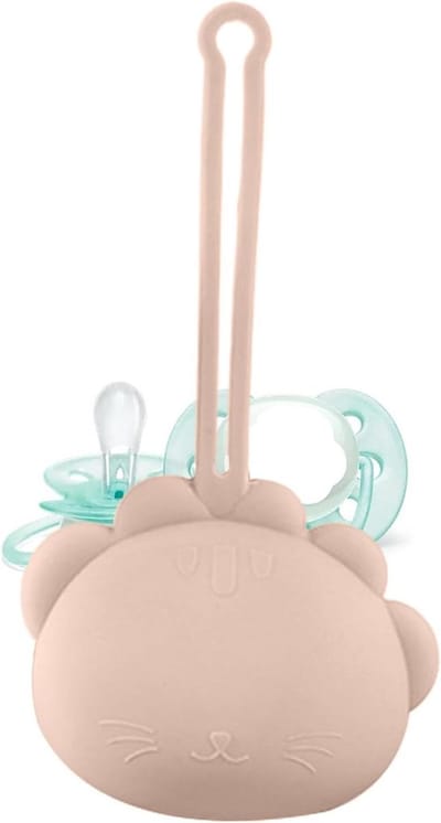 Fopspeenhouder - Opbergzakje Dierenvorm - Hygiënisch Opbergen - Zacht Siliconen Materiaal - 18 x 10 x 4 cm - Abrikoos