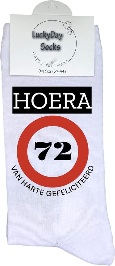 72 jaar Sokken - Gefeliciteerd - Jarig - Verjaardag - Grappige cadeau - Cadeau voor vrouw man - Kado - Verjaardags sokken - Verjaardags cadeau - Sokken waar je vrolijk van wordt - Maat 37-44