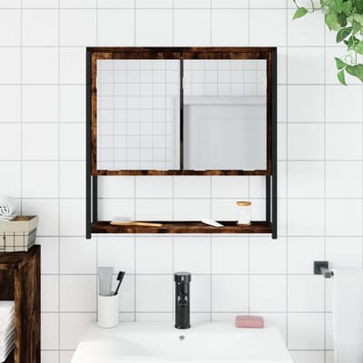 vidaXL - Badkamerspiegelkast - 60x16x60 - cm - bewerkt - hout - gerookt - eikenkleur