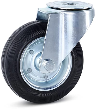 Reukloos rubber zwenkwiel met centraal gat - 160mm - 140kg