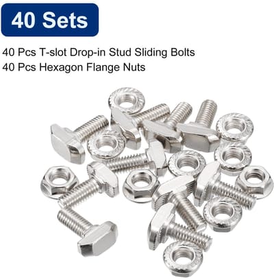 T-schroeven in M6 x 16 mm en flensmoer M6, 40 sets glijbouten met T-vormige pen met hamerkop voor aluminium profiel uit de serie 30