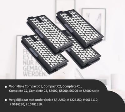 Replacements® HEPA-filters geschikt voor Miele Active AirClean 50 – Vervangt SF-HA 50 - 4 stuks