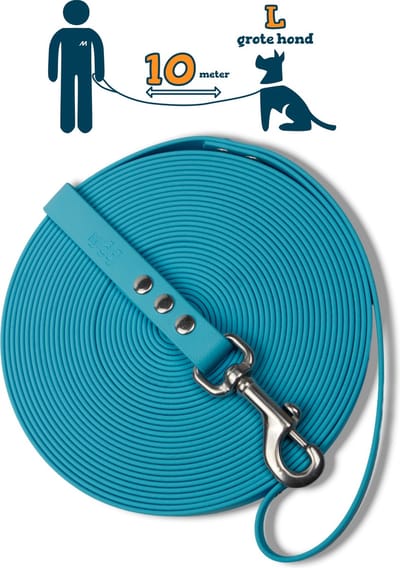 Miqdi lange lijn – BioThane® - lichtblauw – 10 meter lang – 19mm breed – L/XL - grote hond– lange hondenriem