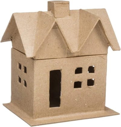 Papier Mache Huis - Knutsel Doos - Decoratie Maken - Inclusief Deksel - 15cm Lengte - Natuurlijk