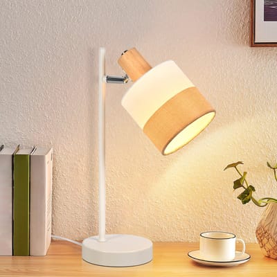 NETTLIFE Vintage Tafellamp - Houten Tafellamp Met Kabel - E14 - Stoffen Kap - Rustieke Retro Nachtlamp - Draaibaar - Voor Werkkamer Slaapkamer - Zonder Lamp