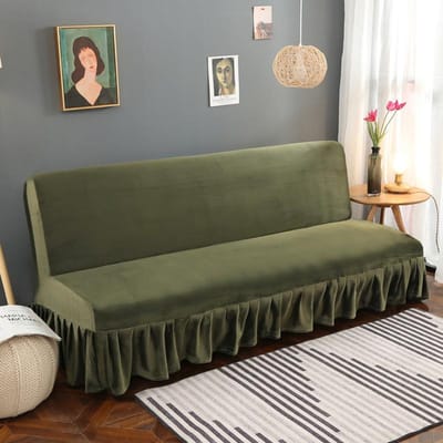 Housse de Canapé-Lit Futon en Velours Stretch Sans Accoudoirs Épaisse Peluche Housse de Canapé avec Jupe Housse de Canapé Housse de Canapé Protecteur de Meubles 1 pièce S 120-140cm gray