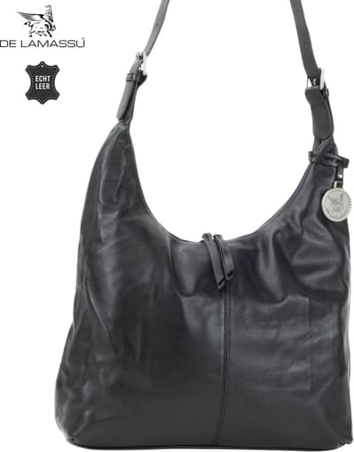 DE LAMASSU® Leren Schoudertas Dames – Echt Leer – Verstelbare Schouderriem – Handtas Dames – Ruime Damestas – Zwart – 12 Liter