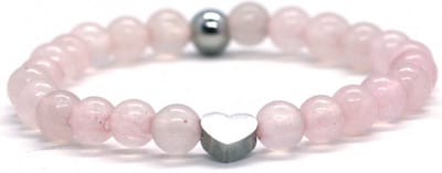 meisjes armband rozequartz 6mm rvs hart - 15 cm Heaven Eleven