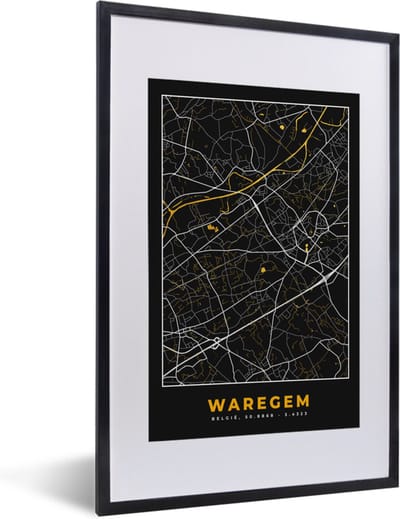 Fotolijst incl. Poster - Goud - Kaart - Plattegrond - Waregem - Stadskaart - 40x60 cm - Posterlijst