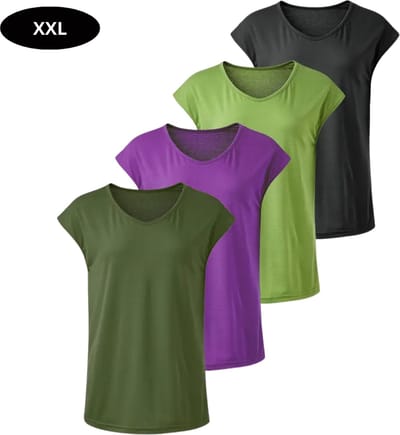 Livano Sportshirt Dames - Sport - Fitness - Compressie Shirt - Corrigerend Hemd - Sportkleding - Vrouwen - 4 Stuks - Gemengd - XXL